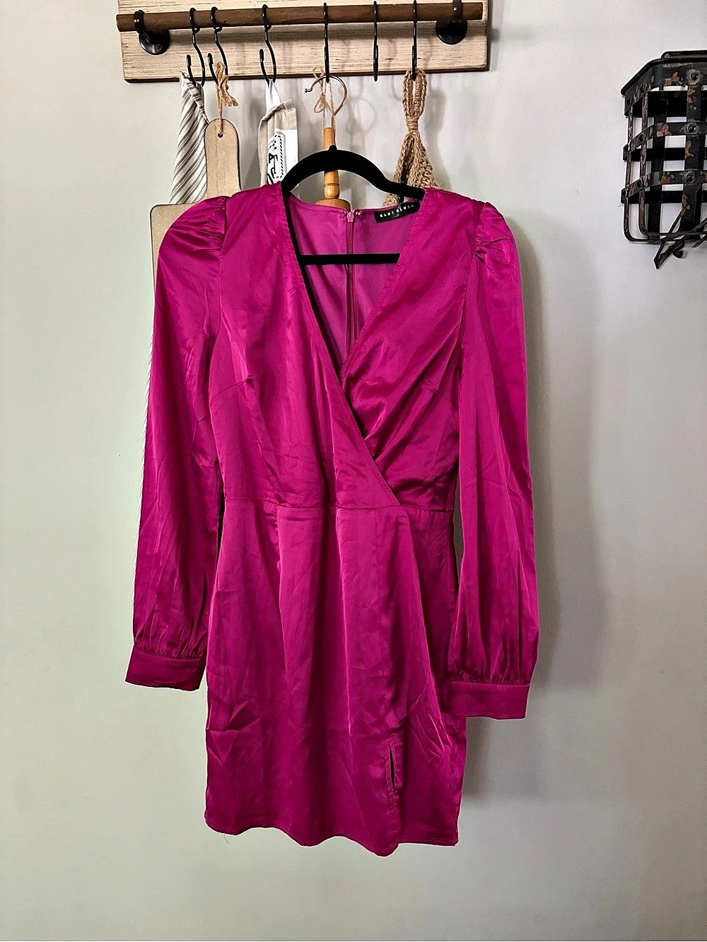 Pink Long Sleeve Wrap Mini Dress